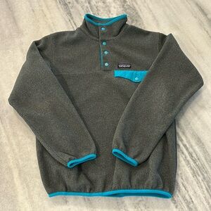 Patagonia Women’s Synchilla Snap Pullover size XS in Grey and Teal Blue